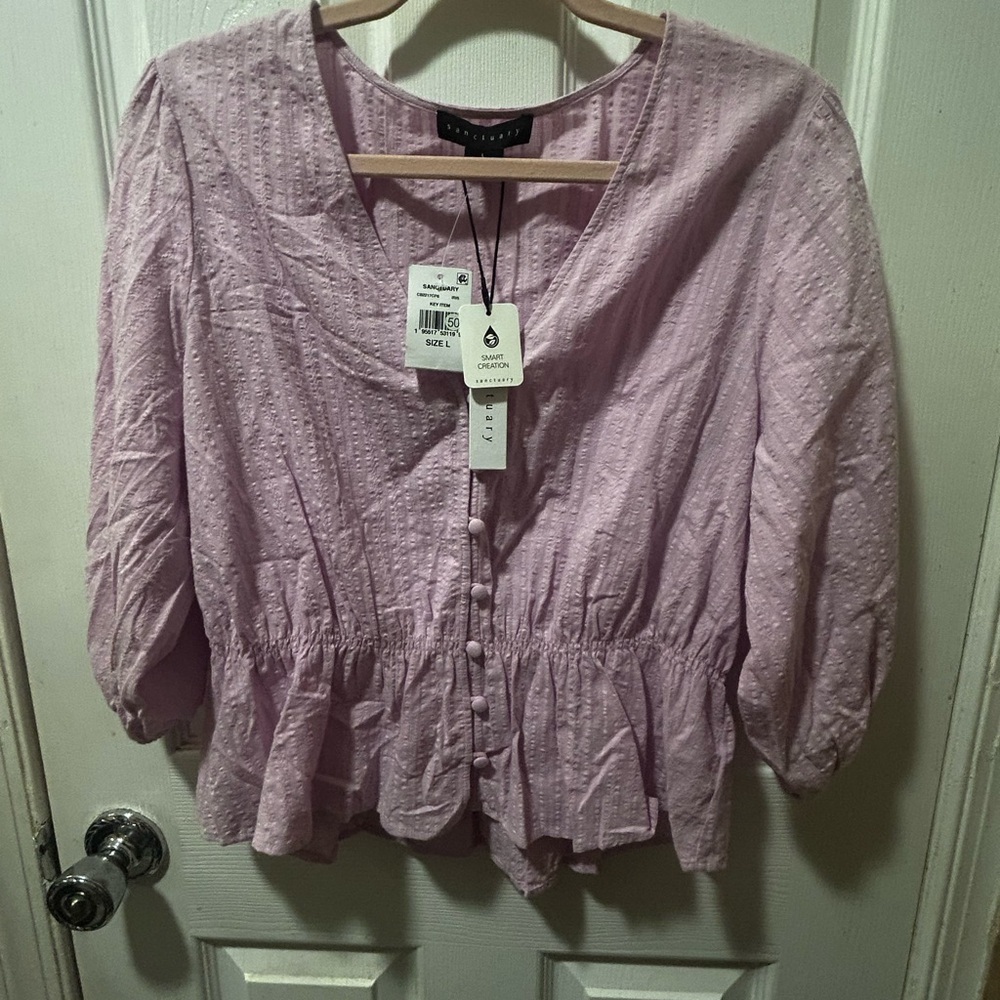 NWT Sanctuary Lilac V-Neck Button-Up Blouse - Picture 4 of 7